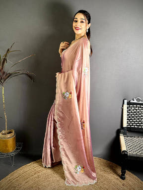 Stylish Digital Floral Satin Silk Saree