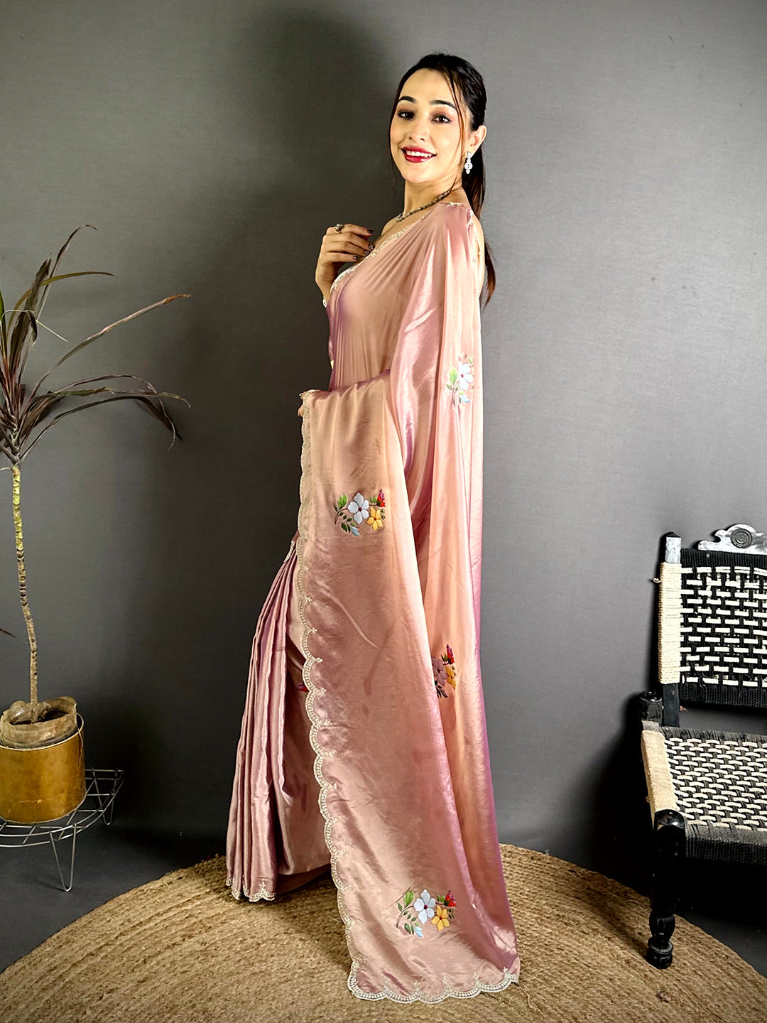 Stylish Digital Floral Satin Silk Saree