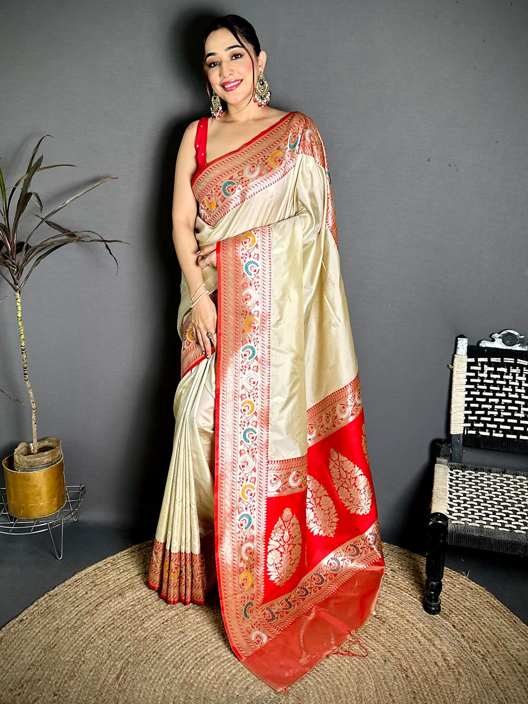 Cream Soft Silk Kanjivaram Saree