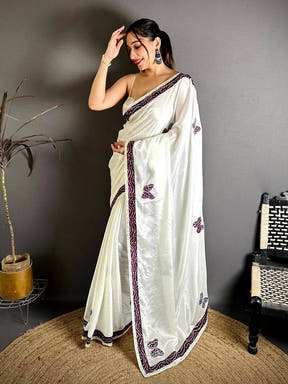 Wine Soft Chinnon Butterfly Butta Saree