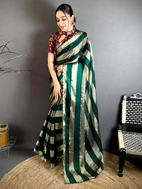 Stylish Shiny Silk Striped Print Saree