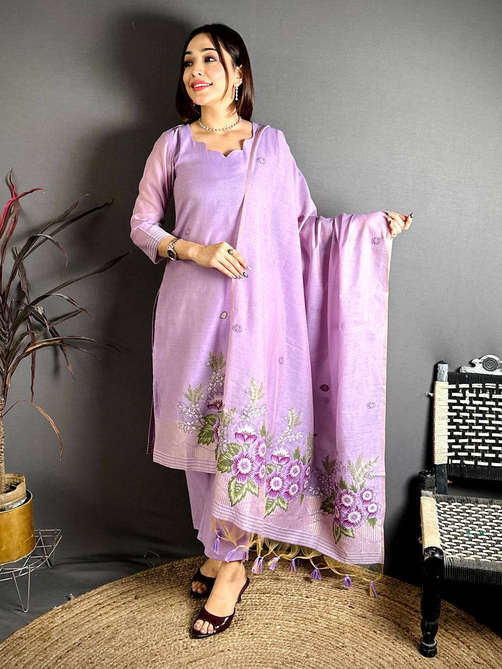 Lilac Purple Floral Cotton Dress