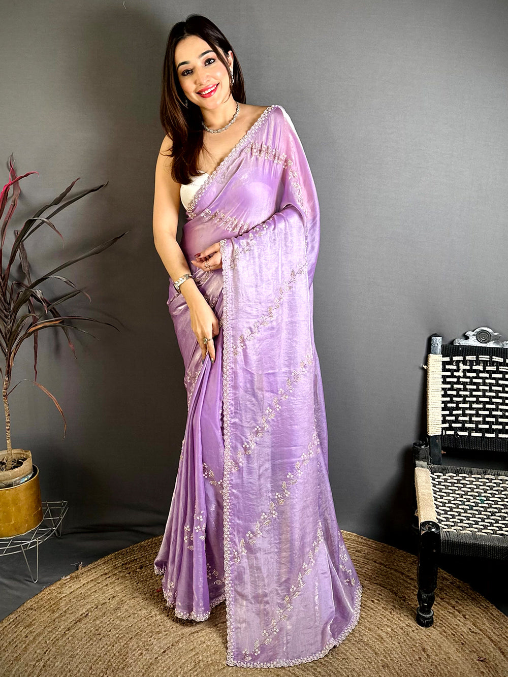 Majestic Peal Satin Tissue Saree