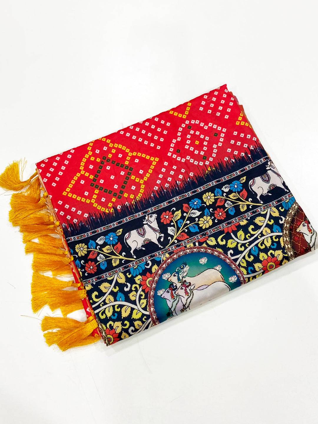 Red Bandhej Printed Banarasi Saree