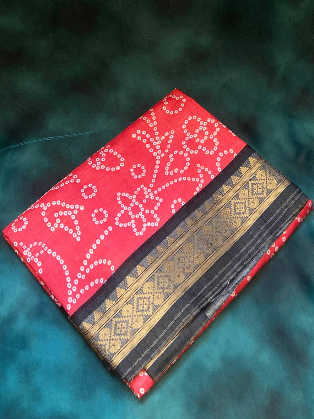 Soft Silk Red Bandhej Digital Print Saree with Kanjivaaram Border