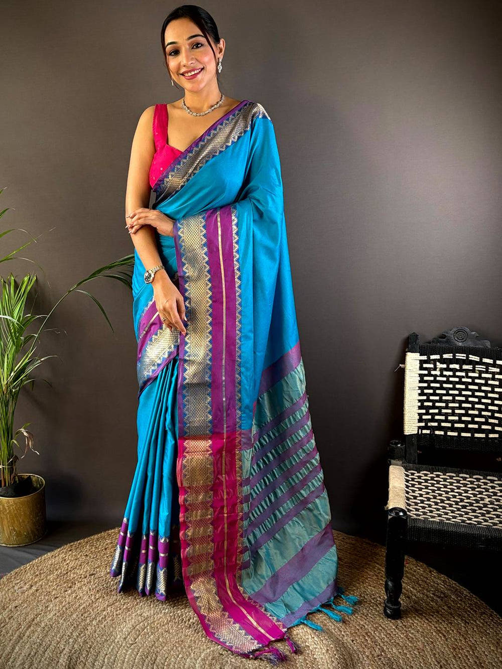 Blue Gold Zari Silk Saree