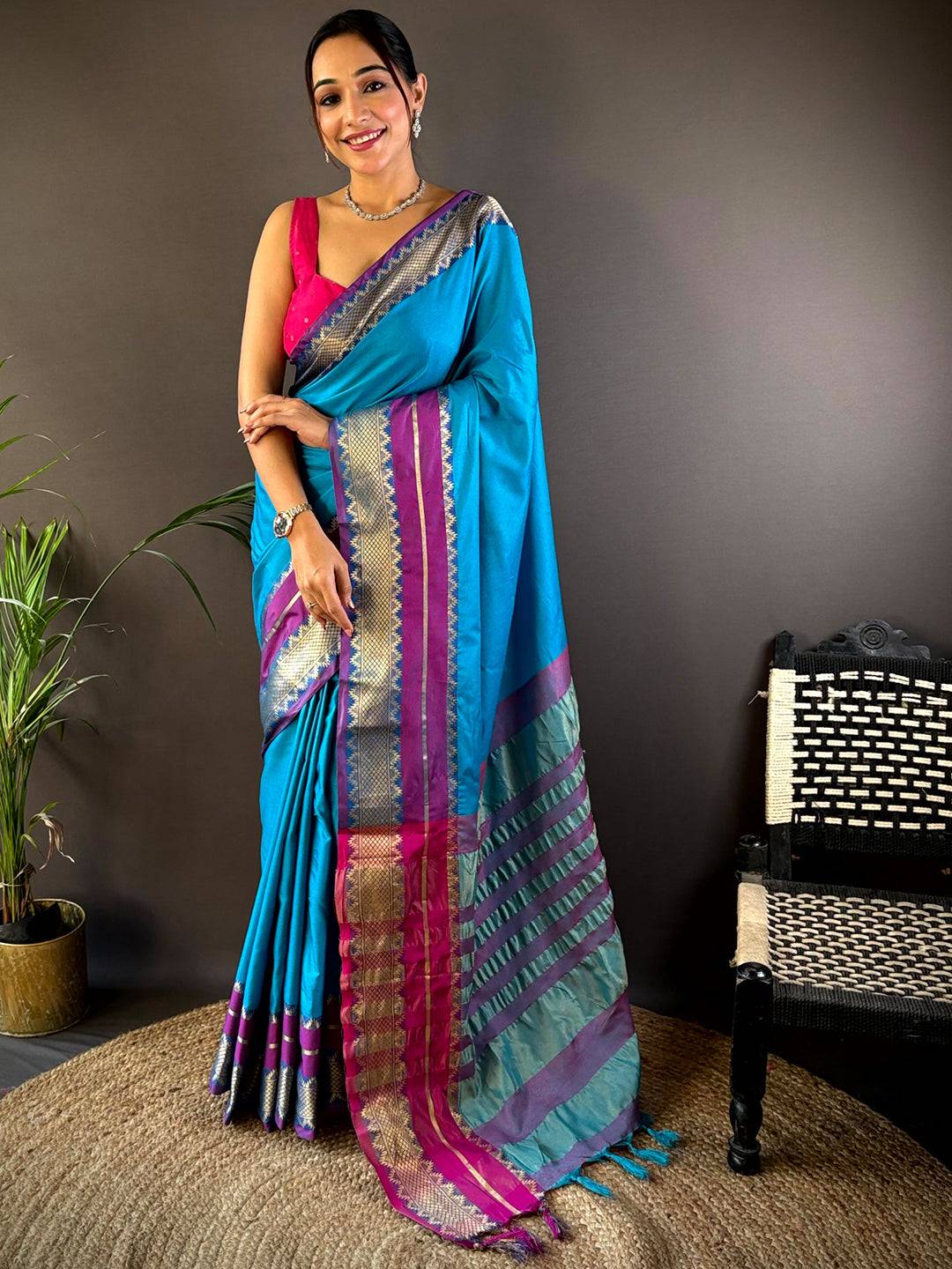Blue Gold Zari Silk Saree