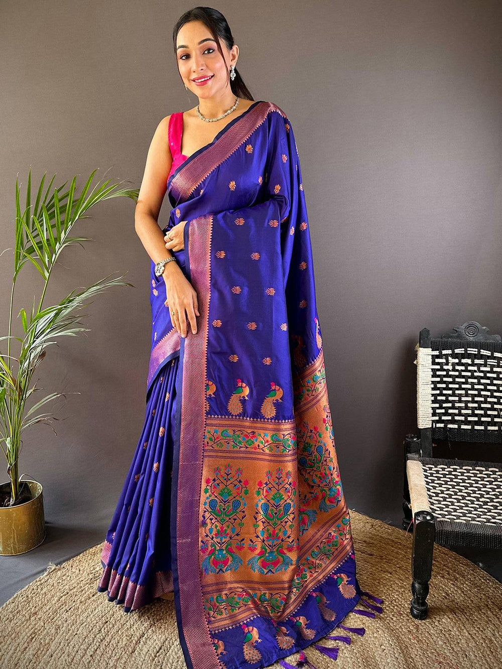 Copper Allure Soft Silk Purple Saree