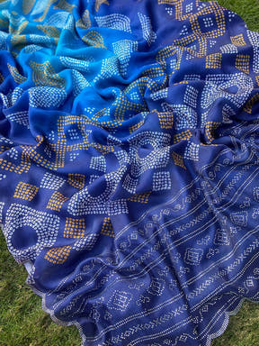 Georgette Silk Saree with Ombre Bandhej Print & Stone Work
