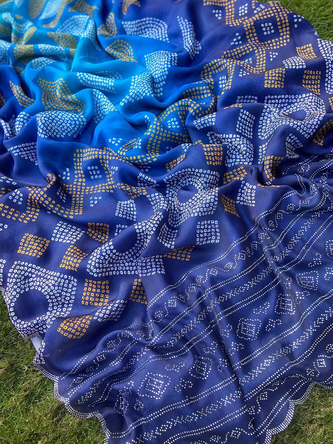 Georgette Silk Saree with Ombre Bandhej Print & Stone Work