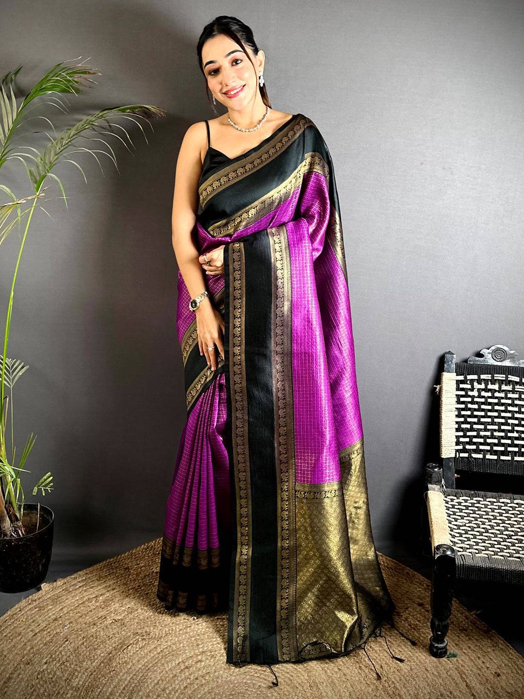 Magenta Banarasi Katan Silk Saree

