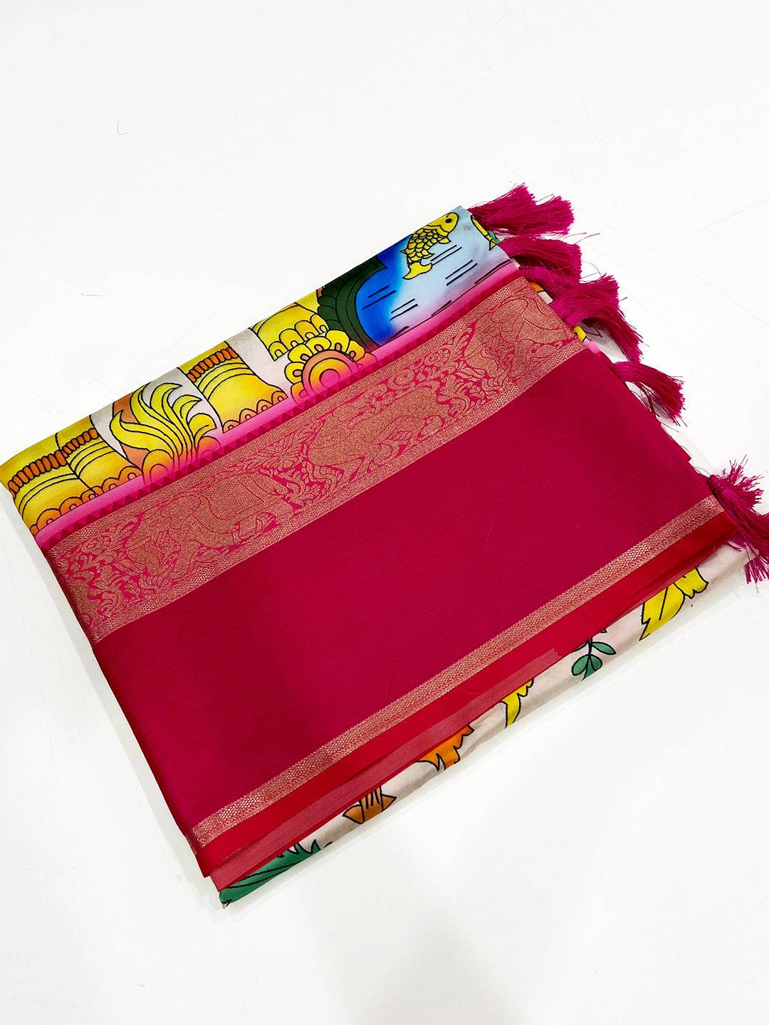 Regal Cream Banarasi Kalamkari Silk Saree