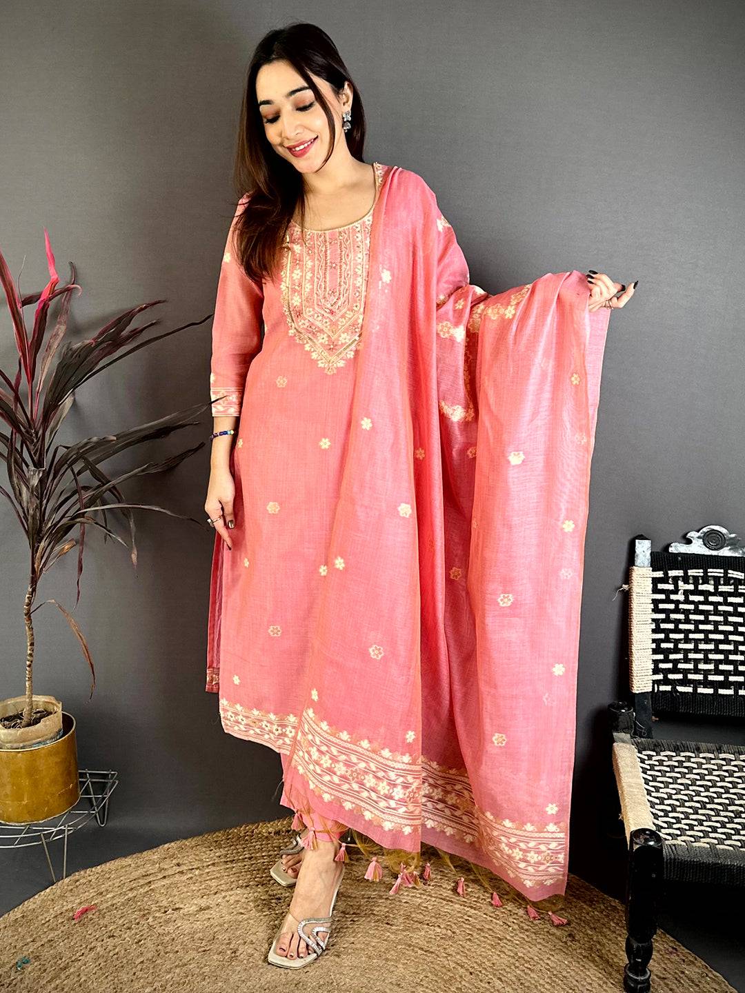 Pink Aura Hand Embroidered Suit Set