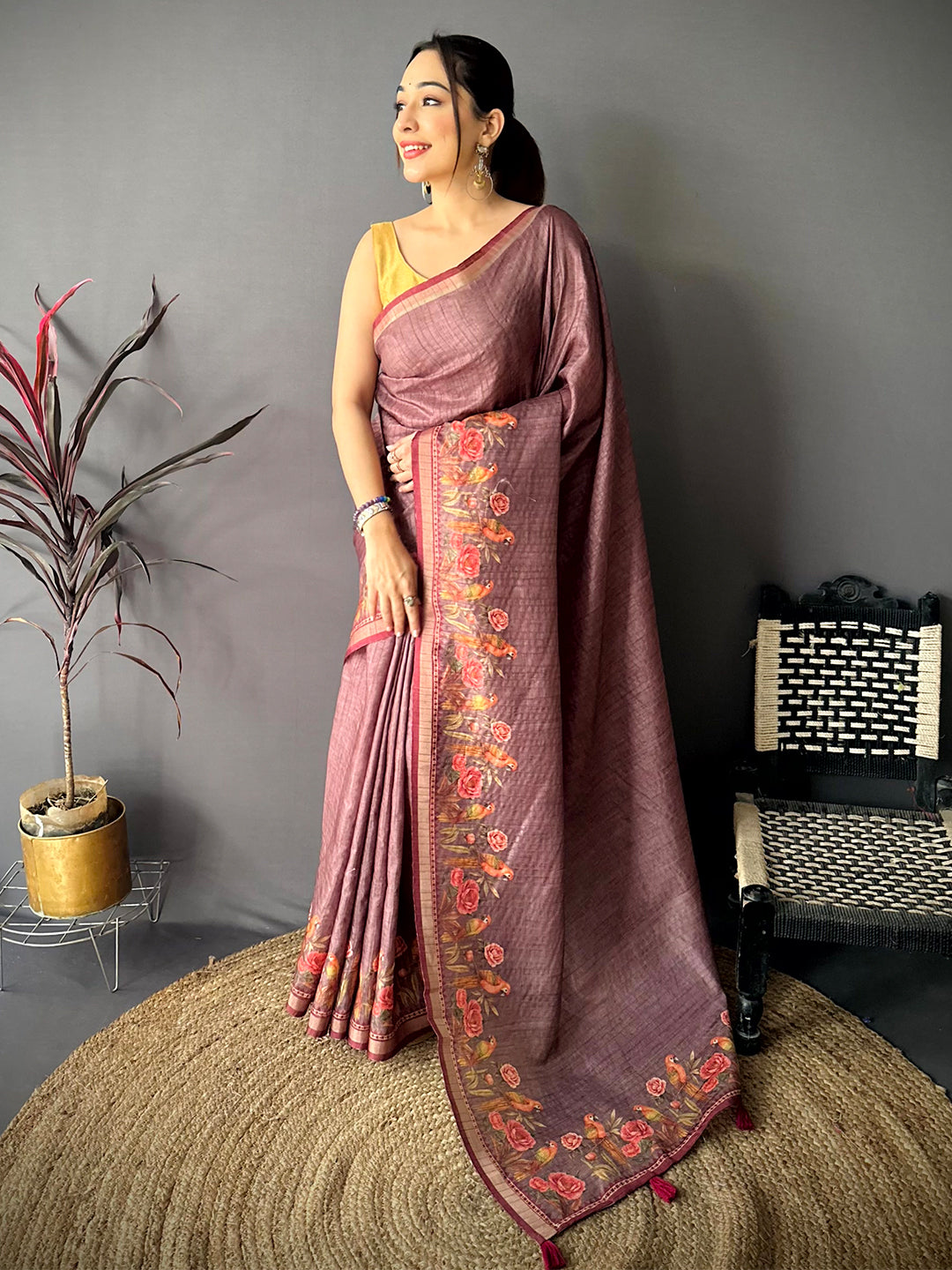Dusty Purple Ghicha Munga Saree