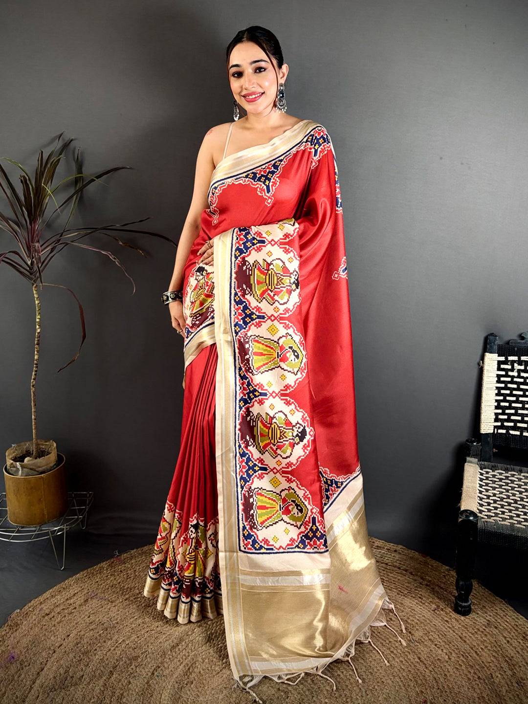 Red Patola Print Soft Kanchi Silk Saree