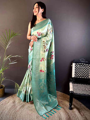 Olive Bamboo Silk Floral Saree