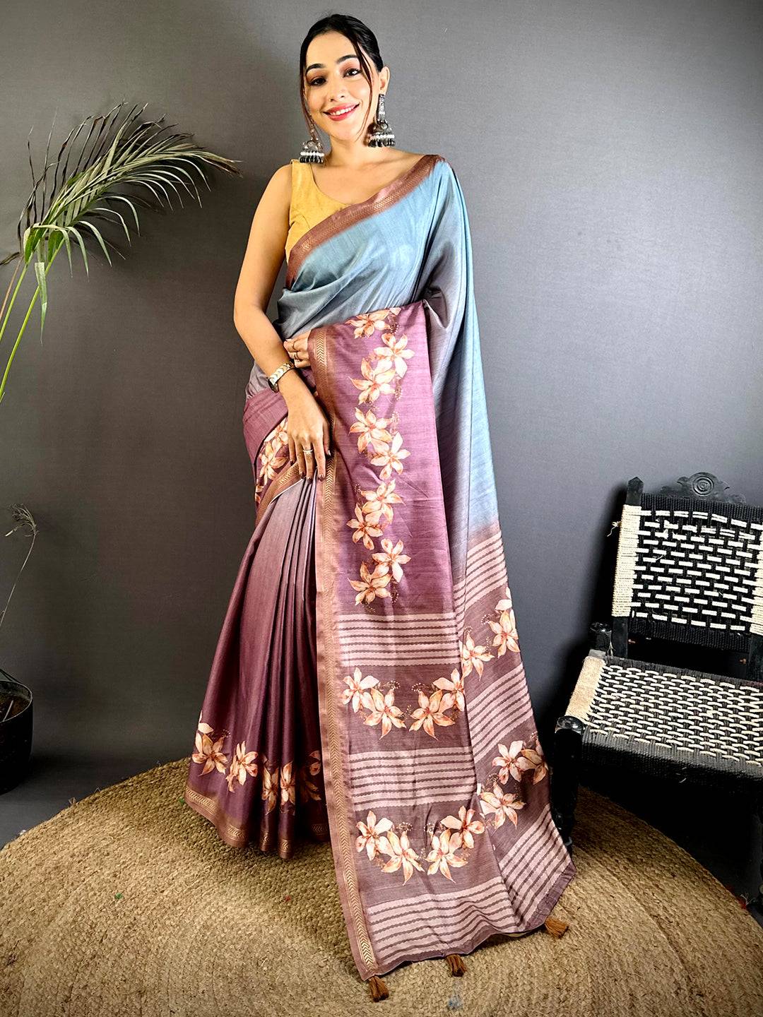 Dual Tone Soft Tussar Ghicha Saree