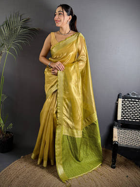 Radiant Green Gold Zari Tissue Saree

