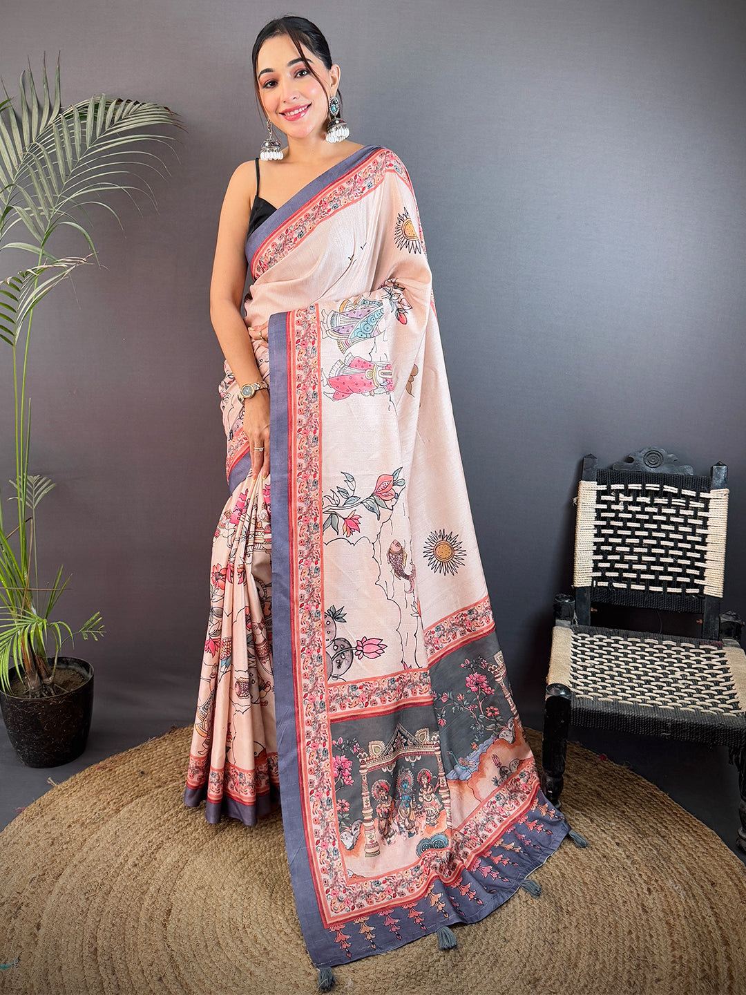 Graceful Tussar Kalamkari Print Saree