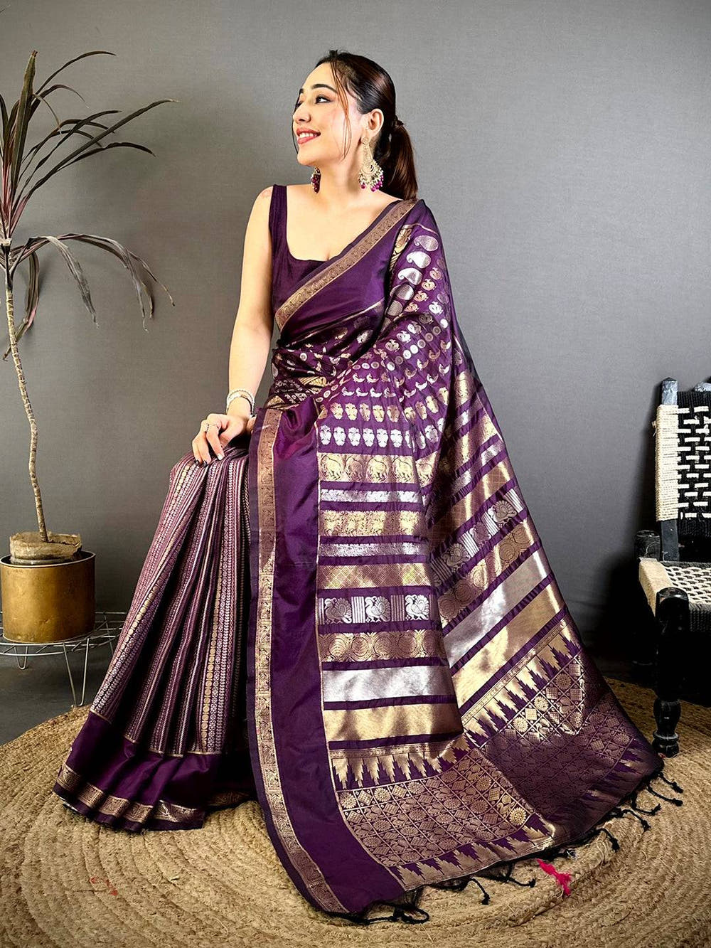 Purple Celebrity Soft Silk Zari Weaving Saree