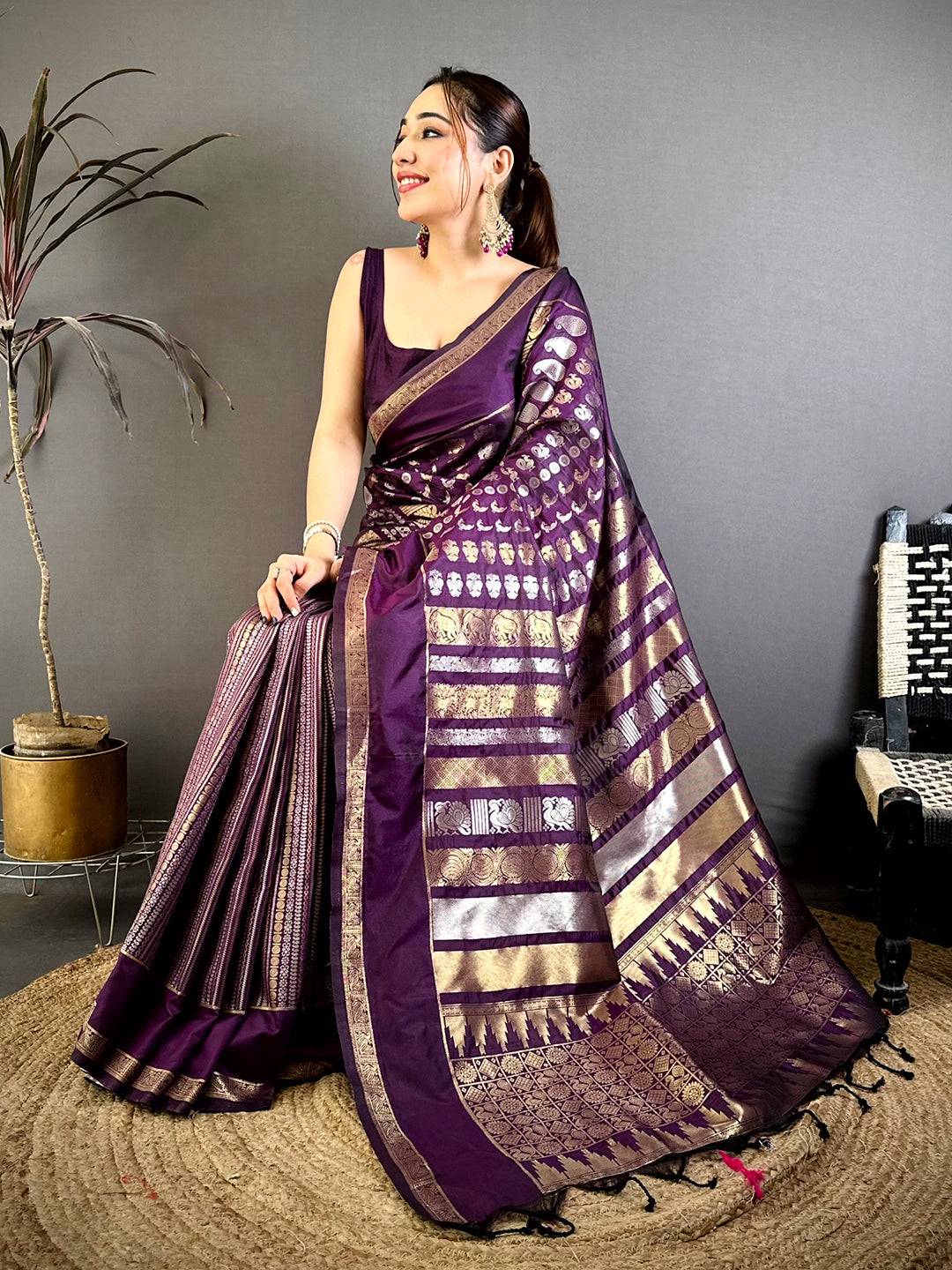 Purple Celebrity Soft Silk Zari Weaving Saree