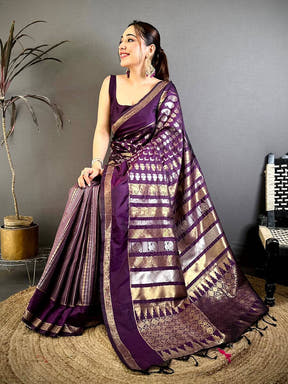 Purple Celebrity Soft Silk Zari Weaving Saree