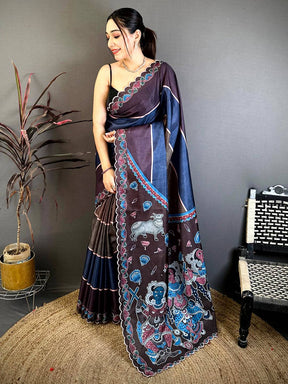 Classic Kalamkari Cutwork Tussar Saree