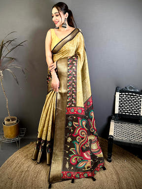 Classic Zari Katha Pattern Kalamkari Saree