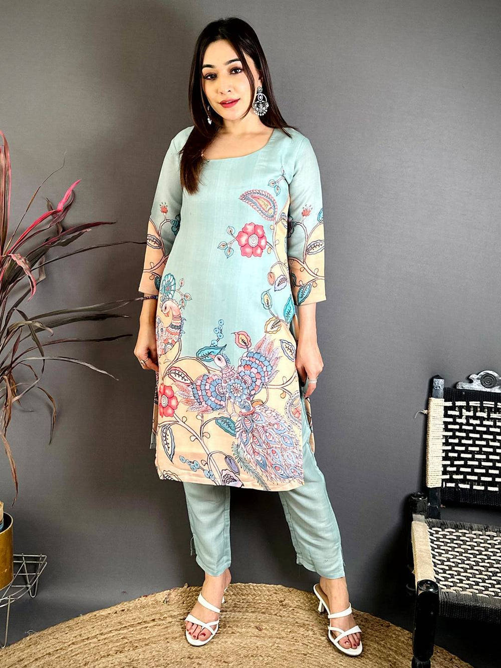 Mul Cotton Kalamkari Half D Neck Kurti