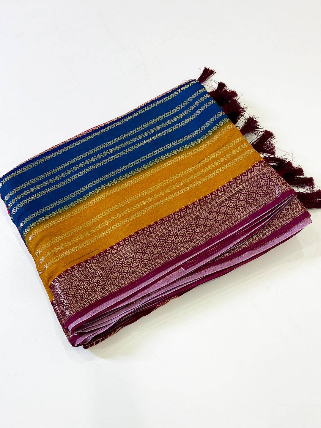 Vibrant Soft Silk Kalamkari Zari Stripe Saree