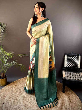 Green Crepe Silk Floral Saree