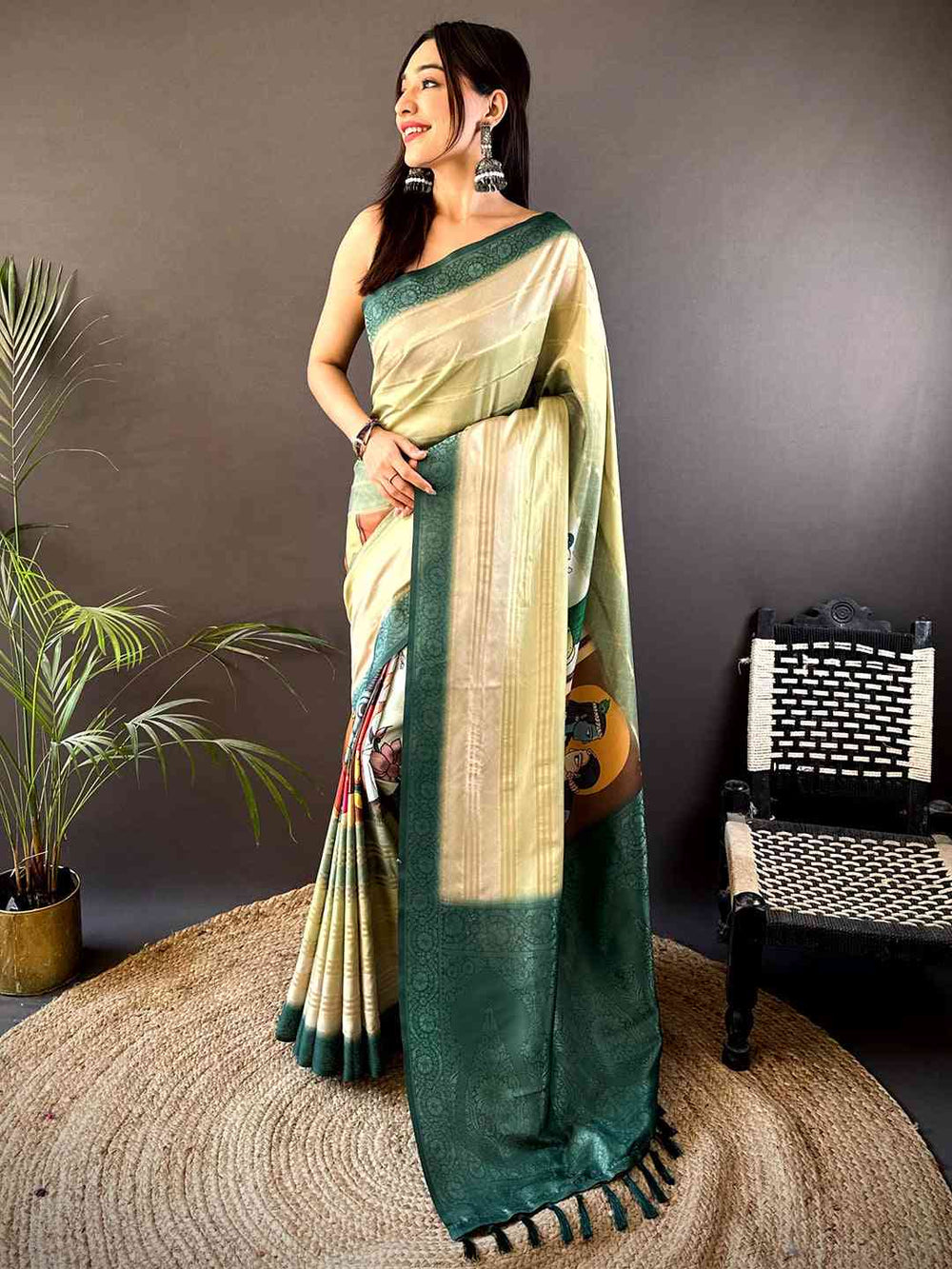 Green Crepe Silk Floral Saree