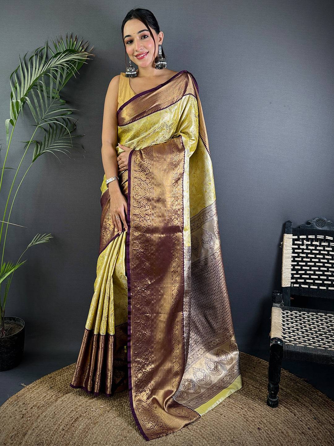 Yellow Dharamavaram Kanchi Pattu Border Saree
