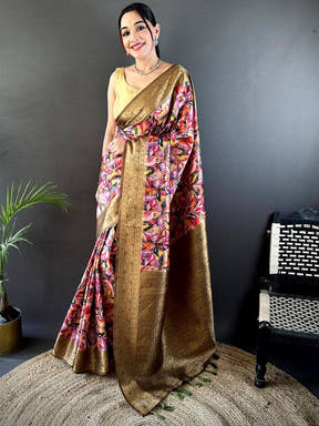 Brown Soft Gadwal Pattu Geometric Saree