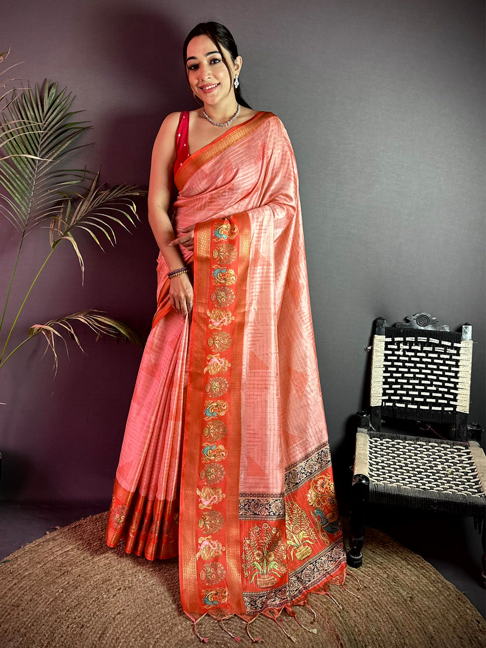 Artistic Tanjore Geometric Semi Silk Saree


