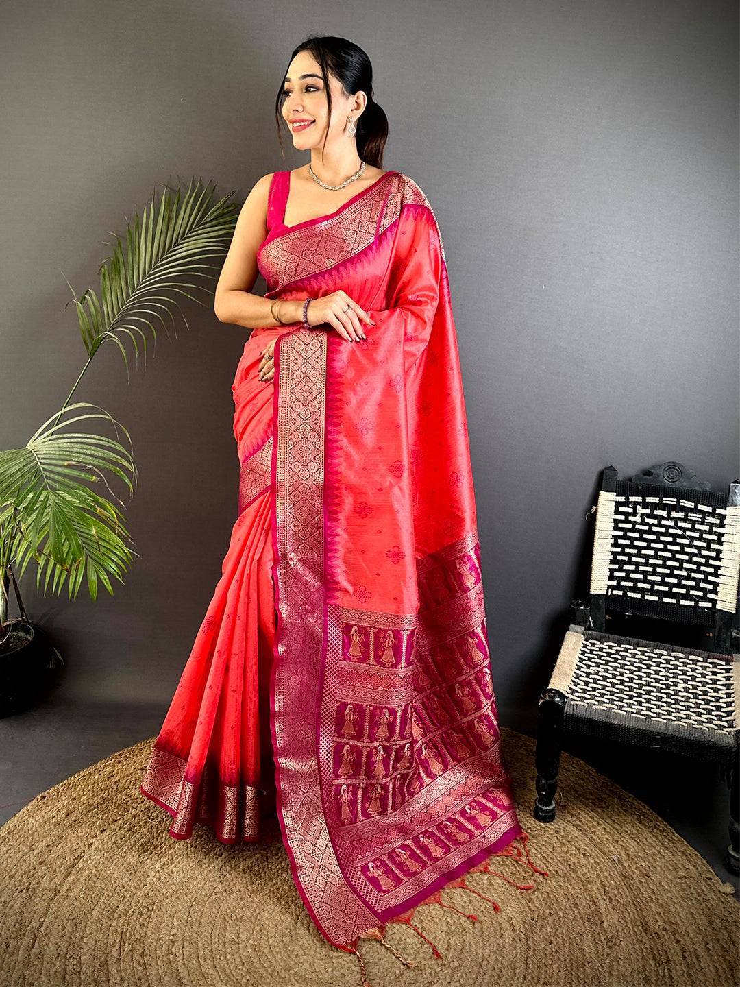Pink Crystal Raw Silk Kanchi Pattu Saree

