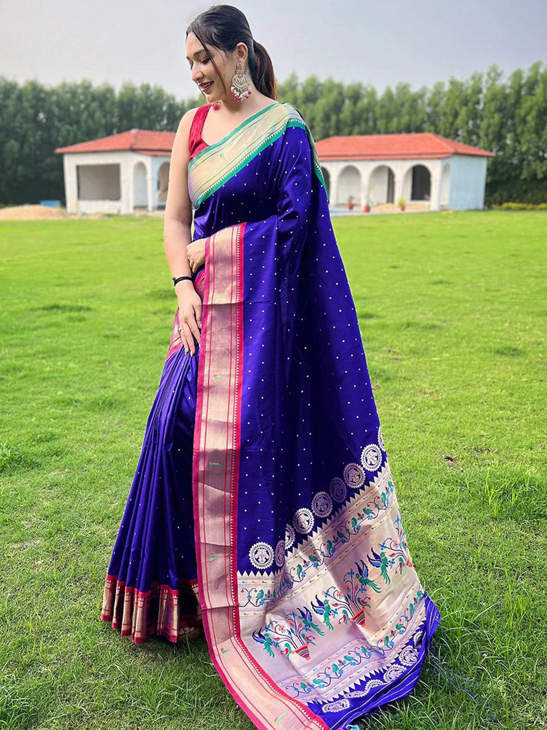 Paithani Violet Colour Saree With Ganga Jamuna Broder