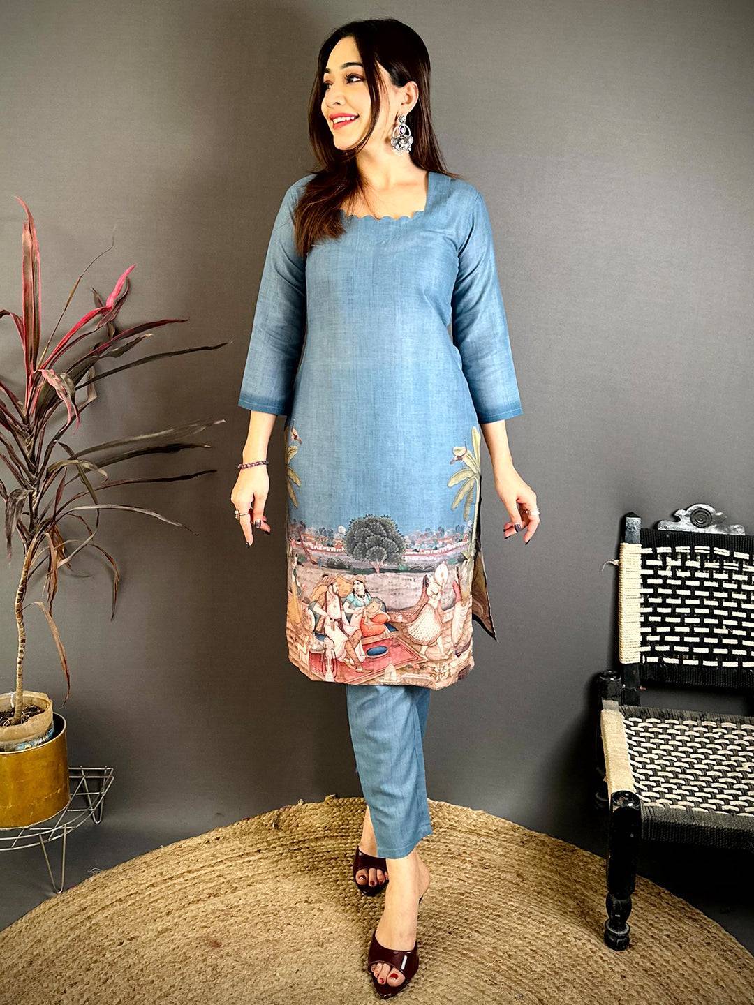 Regal Mughal Print Square Neck Kurti