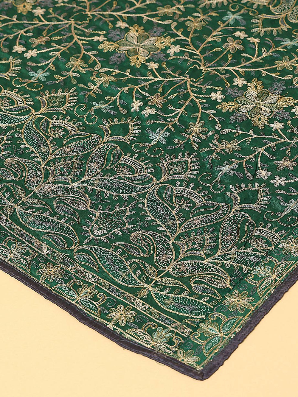 Stylish dark green poly chiffon pashmina dupatta with threadwork