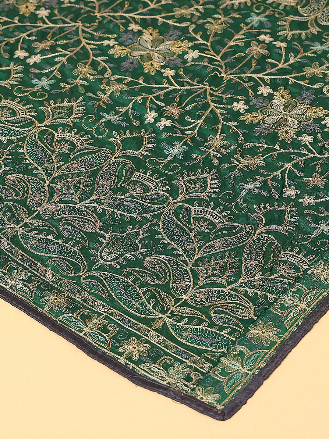 Stylish dark green poly chiffon pashmina dupatta with threadwork