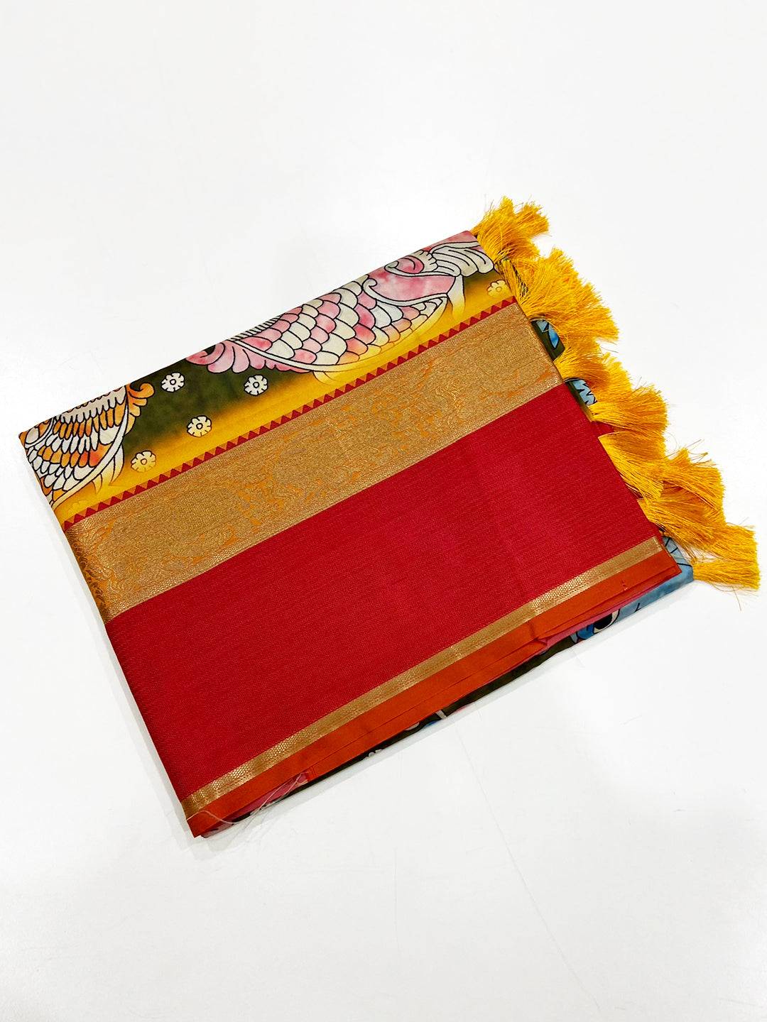 Vibrant Olive Banarasi Kalamkari Silk Saree