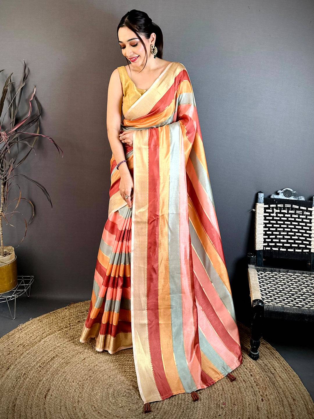 Heritage Tussar Rainbow Digital Print Saree