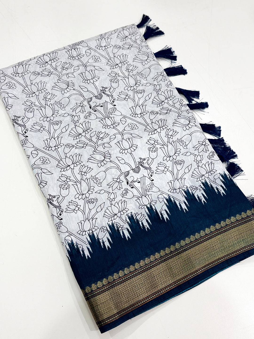 Rama Pichwai Printed Dola Silk Saree
