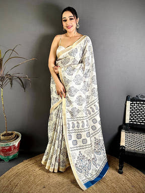 Tussar Phulkari Paisley Floral Print Saree