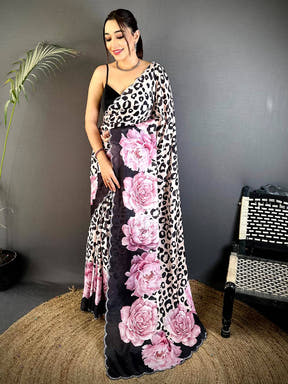 Tradition Stone Work Chinnon Floral Saree
