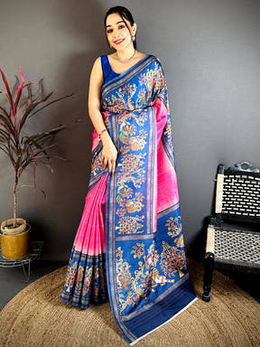 Rani Pink Pen Kalamkari Saree