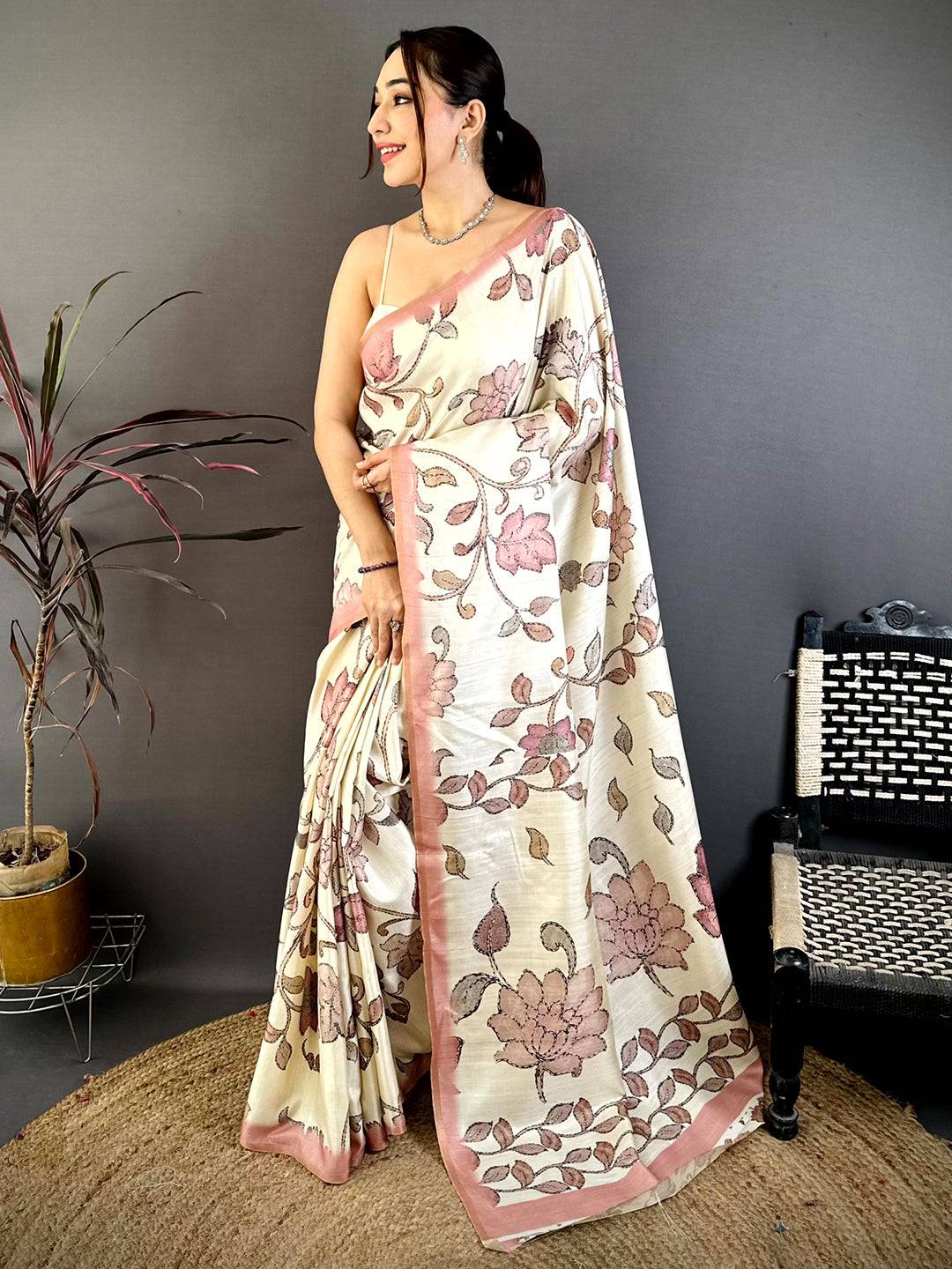 Royal Artisan Soft Zarna Silk Kalamkari Saree