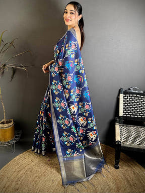 Graceful Gold Lakda Patta Kalamkari Saree