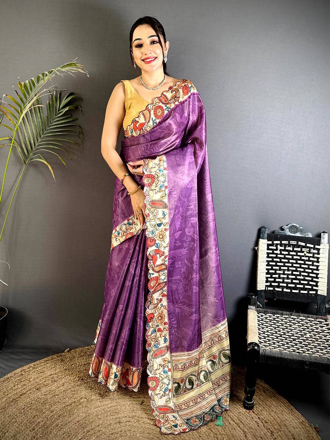 Graceful Pen Kalamkari Shibori Cutwork Saree

