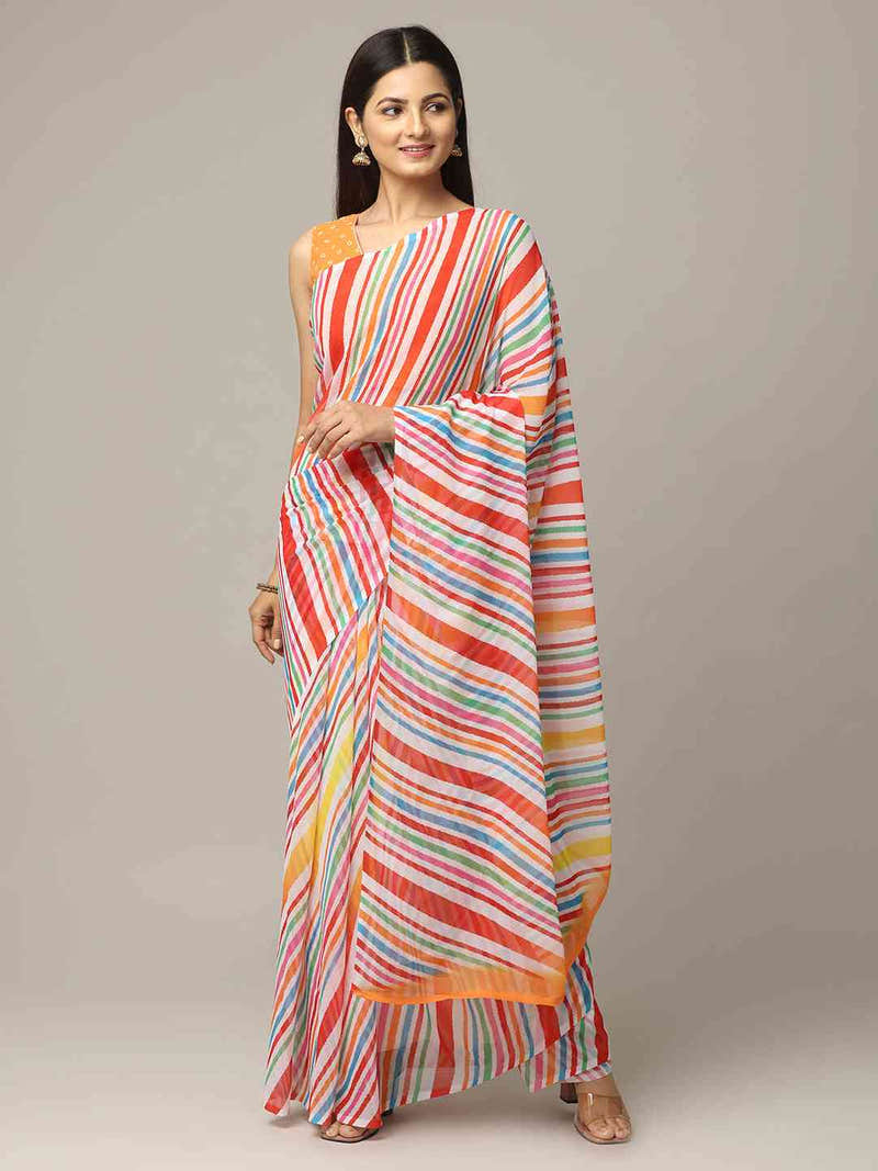 Leheriya Red Colour Soft Georgette Digital Print Party Wear Saree